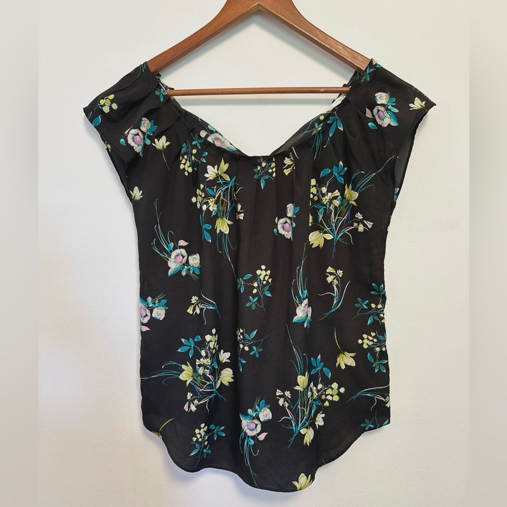 LC Lauren Conrad Black Floral Print Blouse SIZE XS